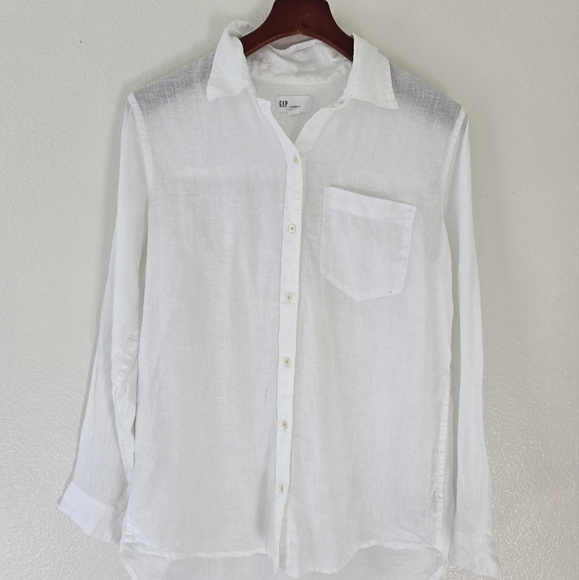 Gap Boyfriend Fit White 100% Linen Button Down Oversized Fit Shirt size Small - Picture 3 of 12